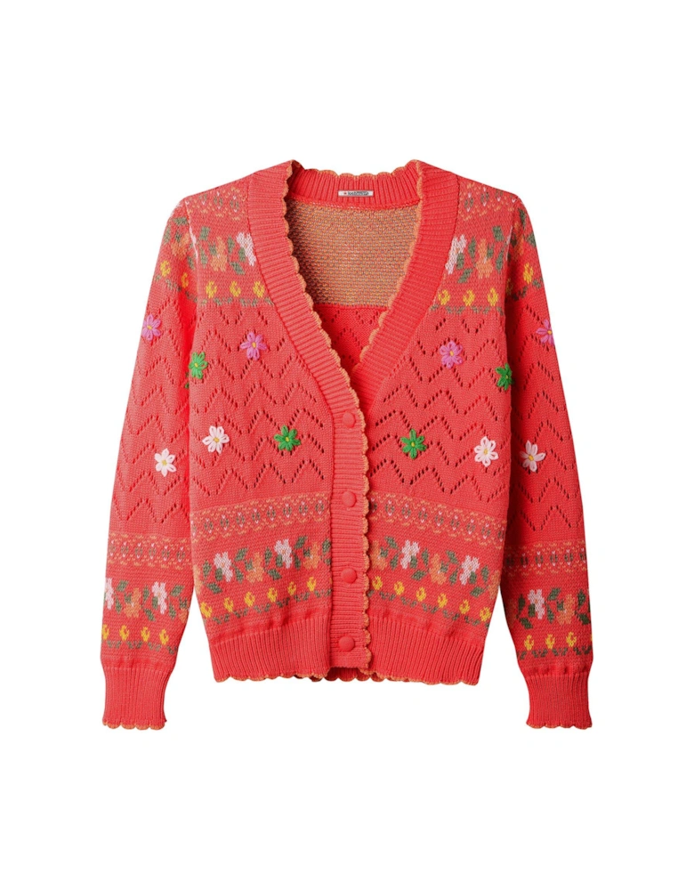 Florrie Floral Knitted Cardigan - Coral