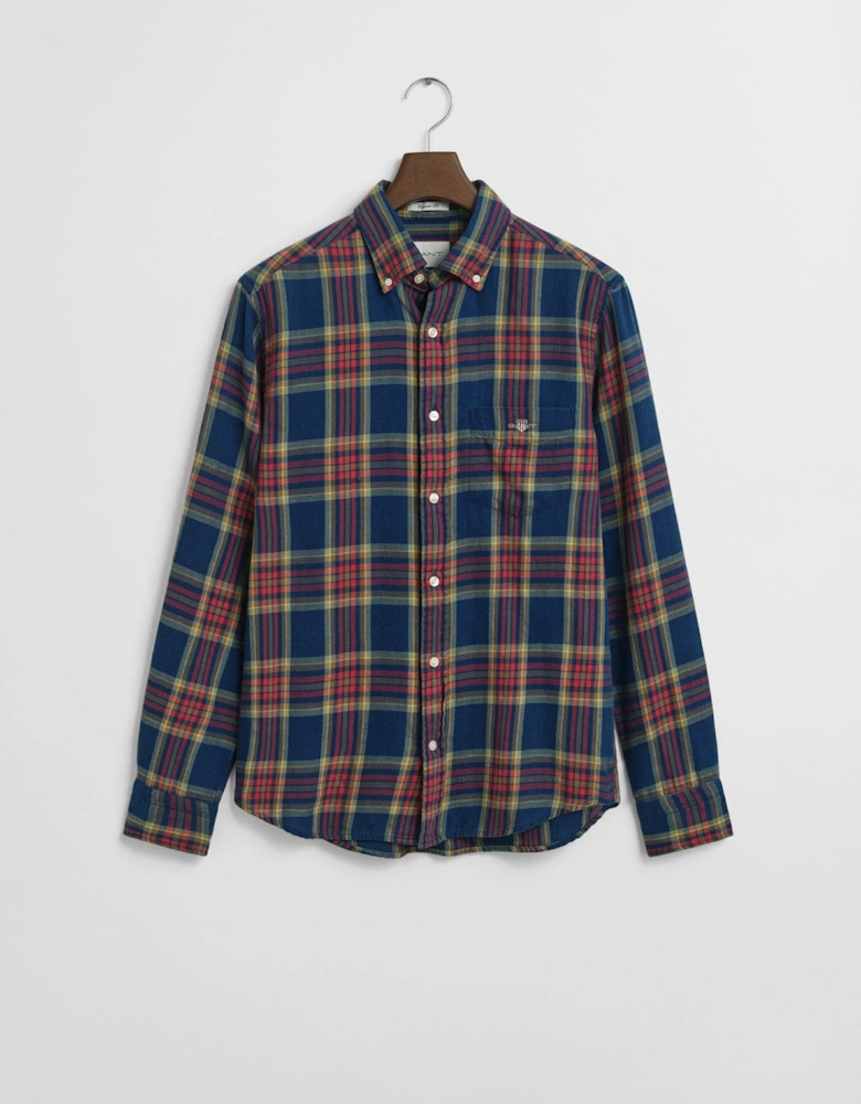 Mens Long Sleeve Indigo Twill Check Shirt - 969 Indigo