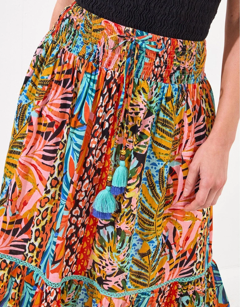 Tropical Paradise Tiered Maxi Skirt - Orange
