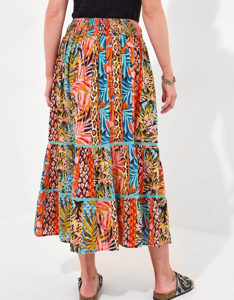 Tropical Paradise Tiered Maxi Skirt - Orange