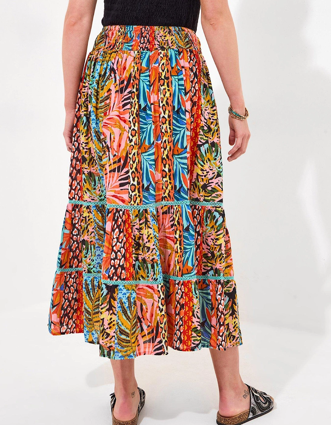 Tropical Paradise Tiered Maxi Skirt - Orange