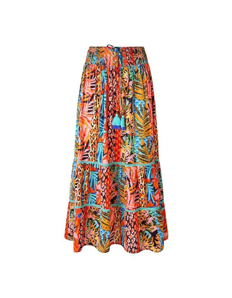 Tropical Paradise Tiered Maxi Skirt - Orange