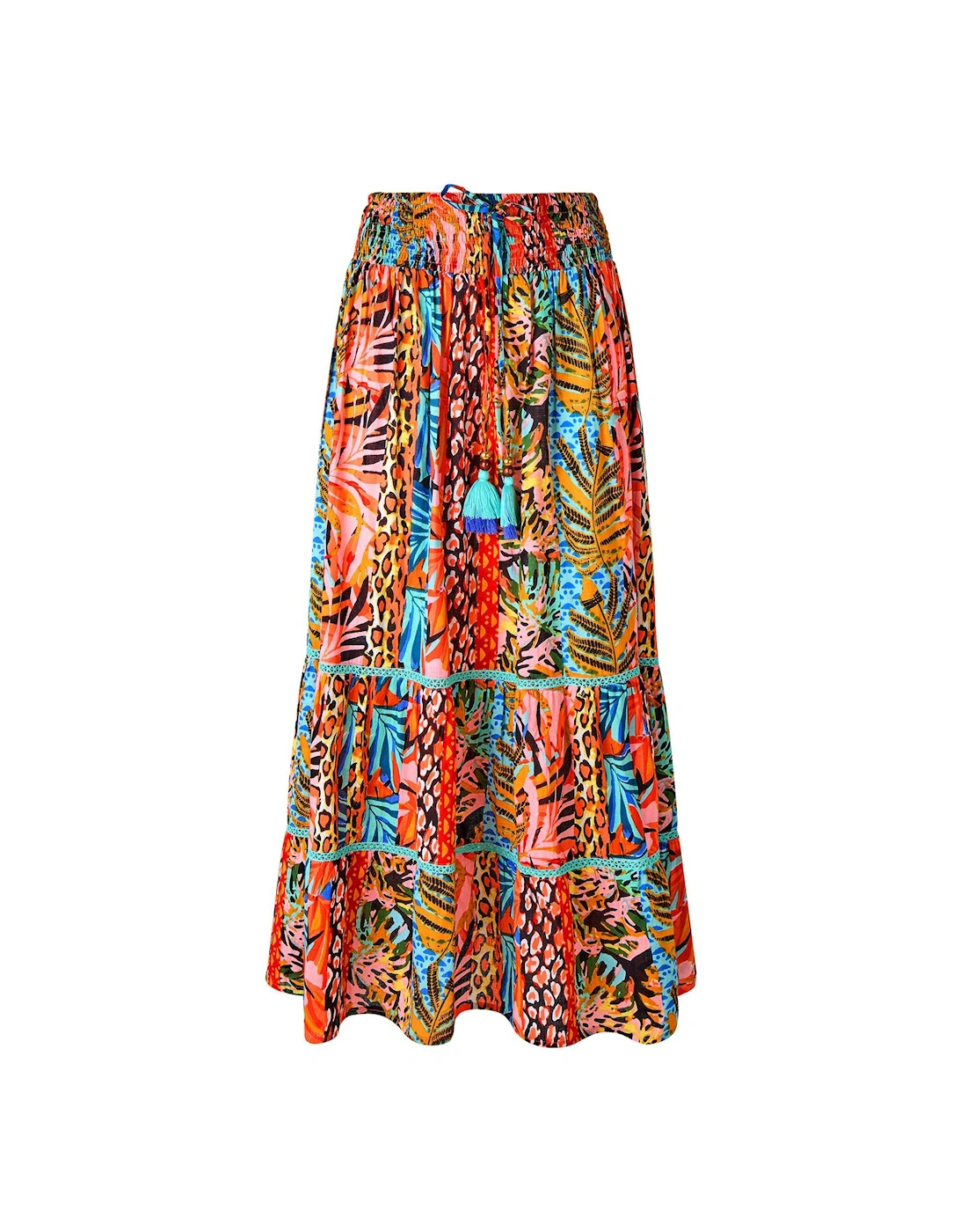 Tropical Paradise Tiered Maxi Skirt - Orange