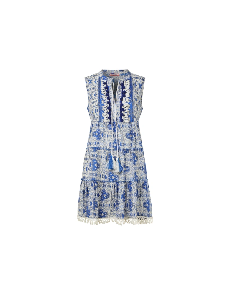 Pom Pom Trim Sleeveless Tunic - Blue