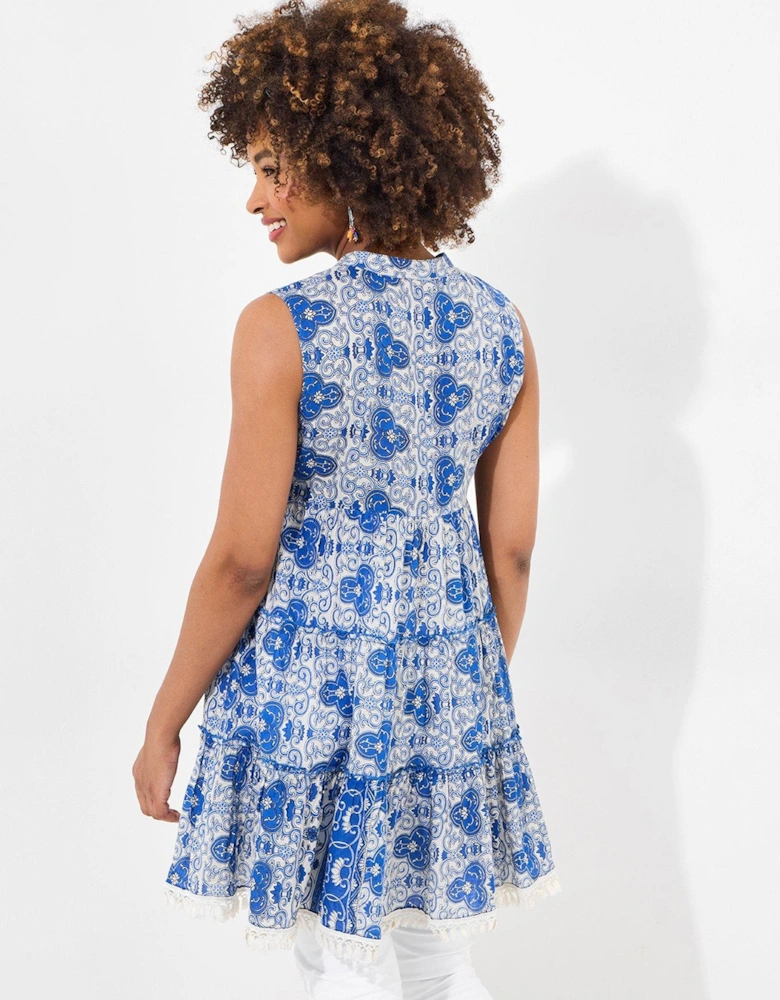 Pom Pom Trim Sleeveless Tunic - Blue