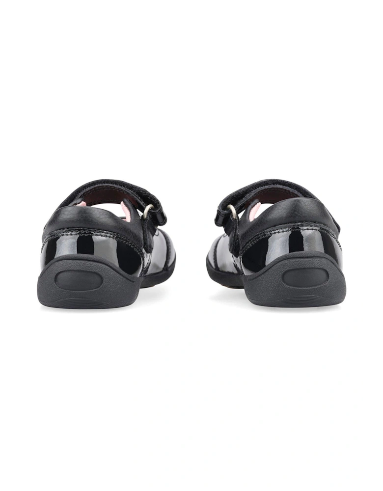 Girls Twizzle Patent Leather First School Shoes with Bow - Black