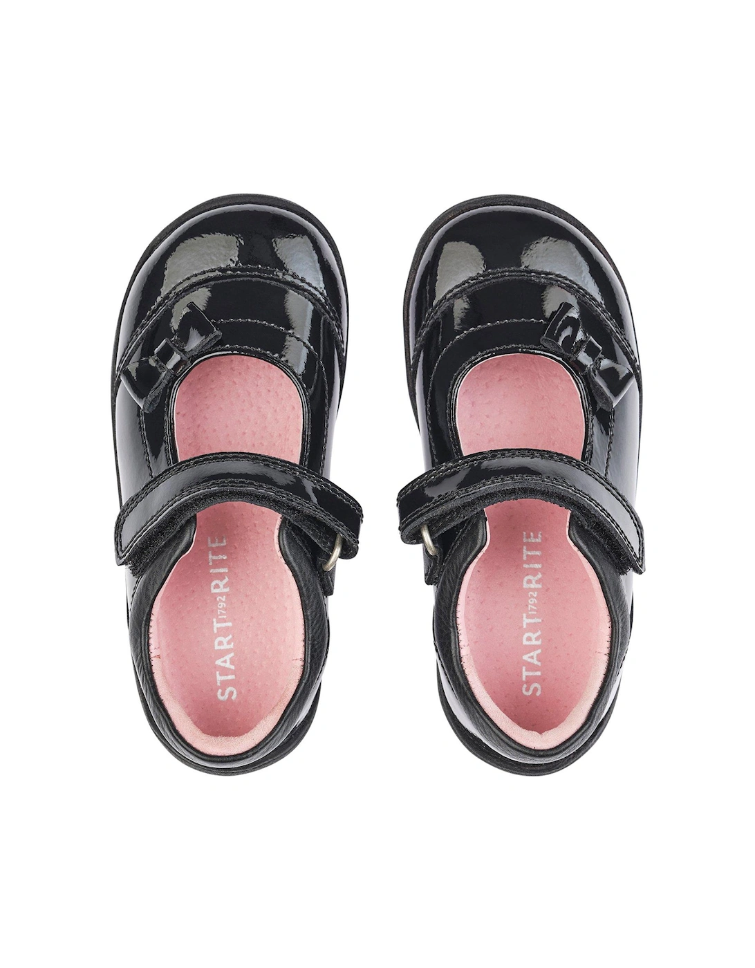 Girls Twizzle Patent Leather First School Shoes with Bow - Black