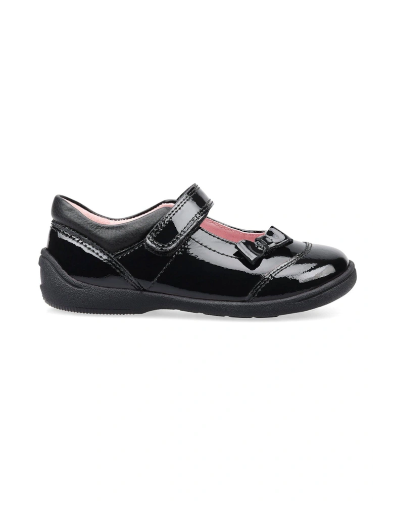 Girls Twizzle Patent Leather First School Shoes with Bow - Black