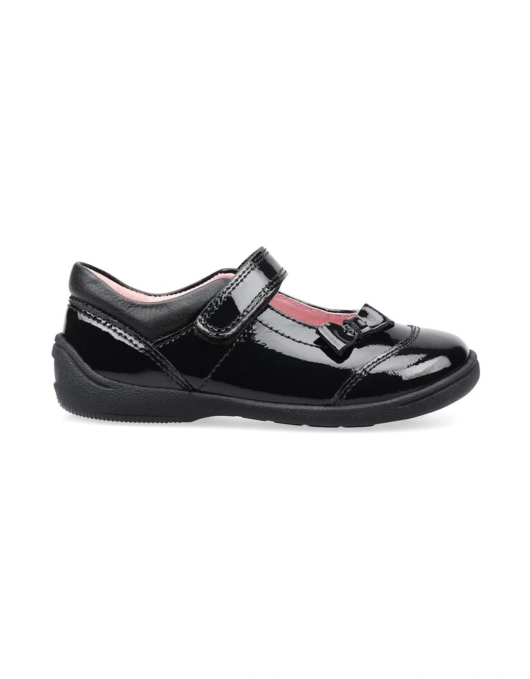 Girls Twizzle Patent Leather First School Shoes with Bow - Black