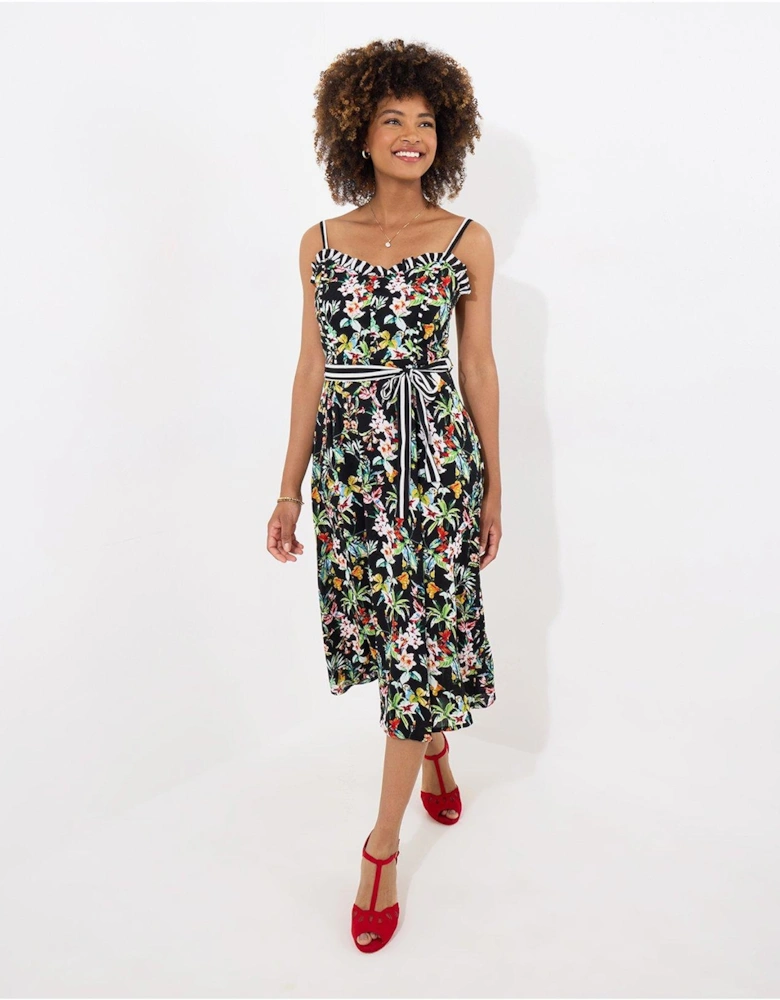 Maya Tropical Print Dress - Black
