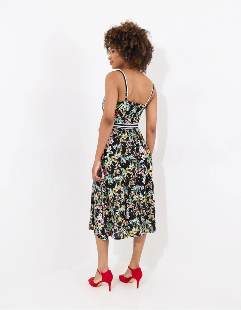 Maya Tropical Print Dress - Black