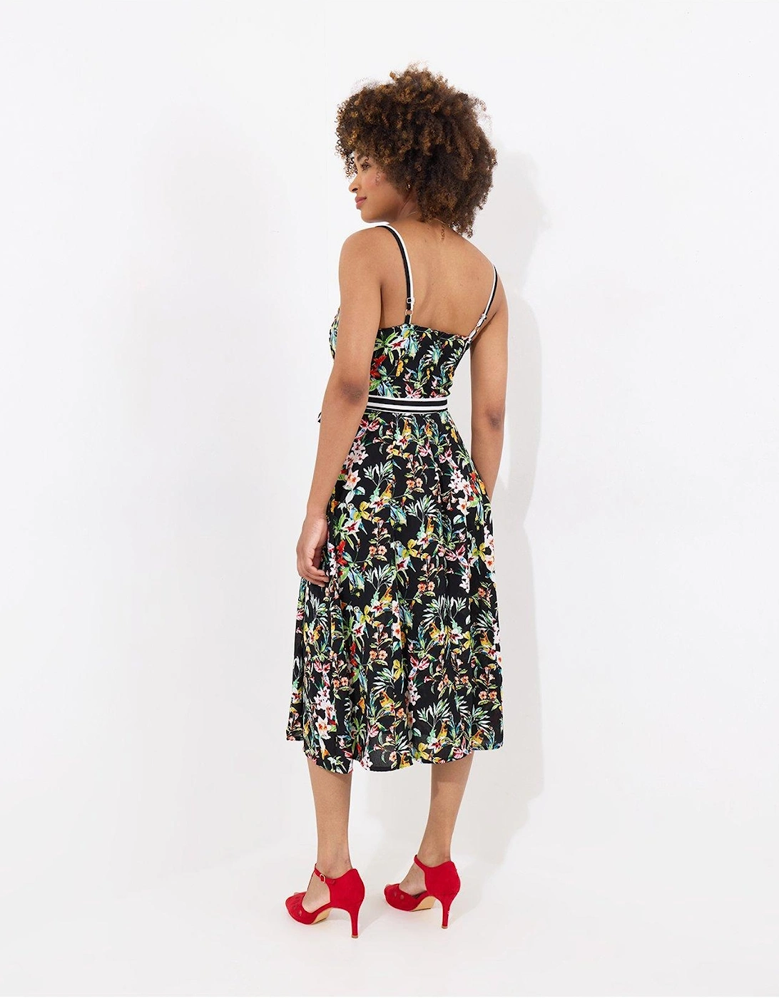 Maya Tropical Print Dress - Black