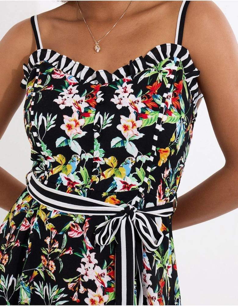 Maya Tropical Print Dress - Black
