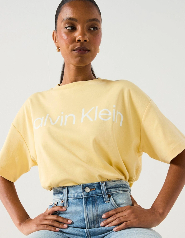 Short Sleeve Boxy Logo Graphic T-Shirt  - Yellow