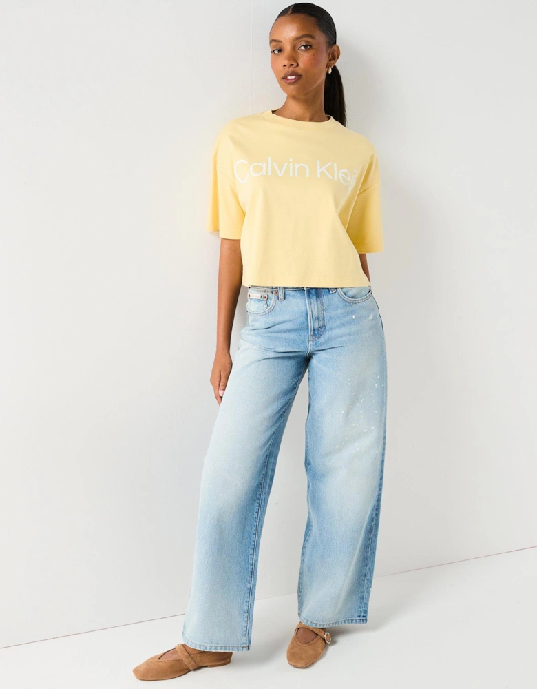 Short Sleeve Boxy Logo Graphic T-Shirt  - Yellow