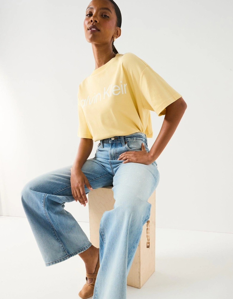 Short Sleeve Boxy Logo Graphic T-Shirt  - Yellow