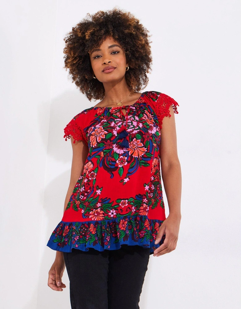 Joyful Floral Boho Top - Red