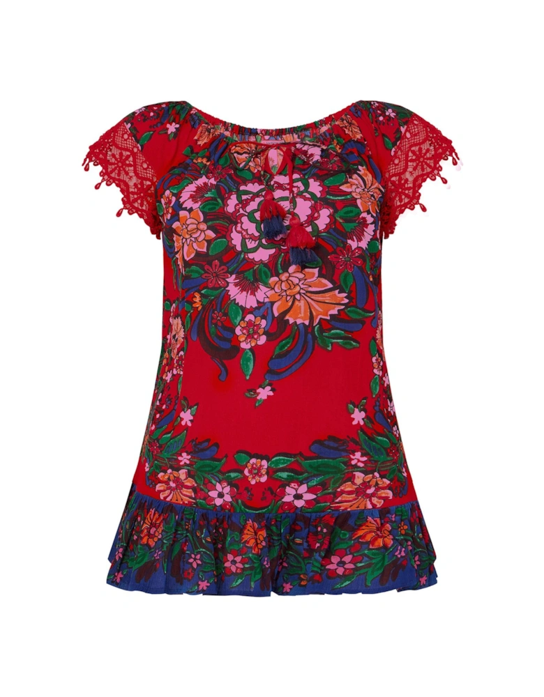 Joyful Floral Boho Top - Red