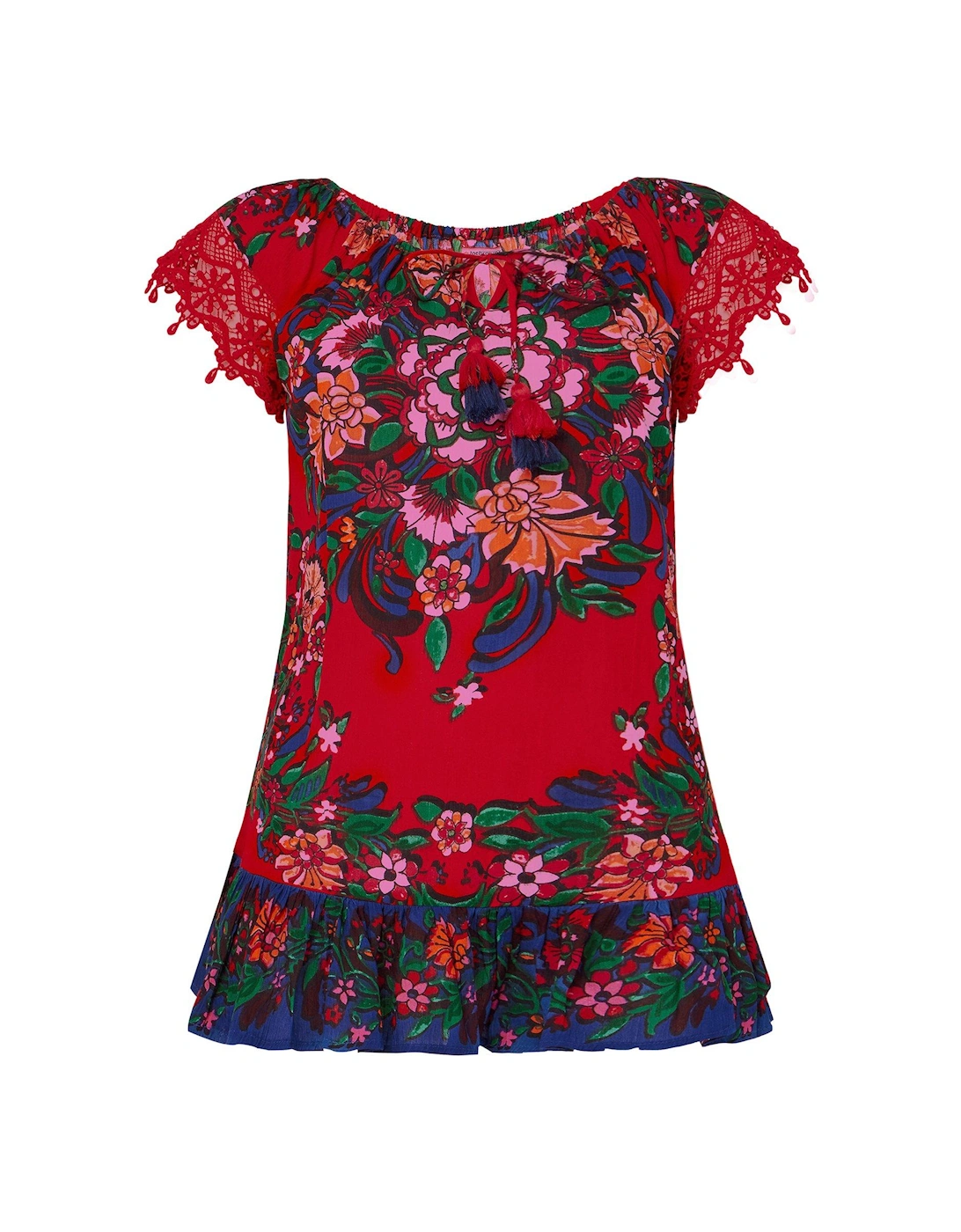 Joyful Floral Boho Top - Red
