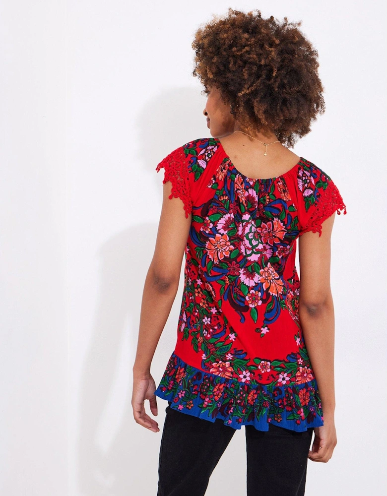 Joyful Floral Boho Top - Red