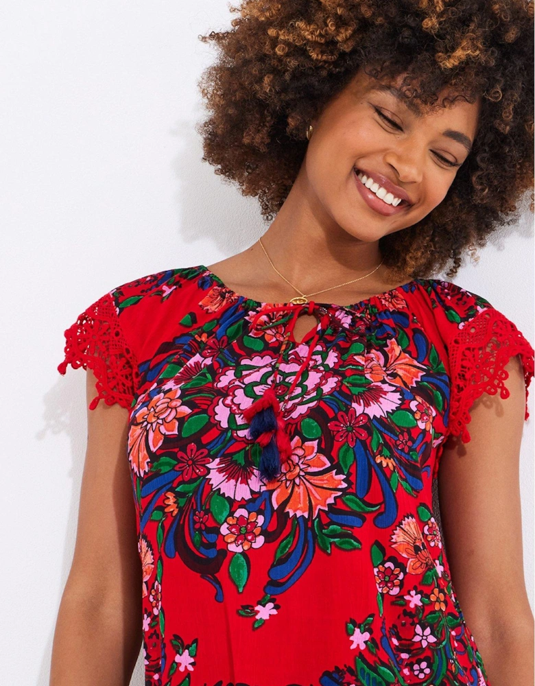 Joyful Floral Boho Top - Red