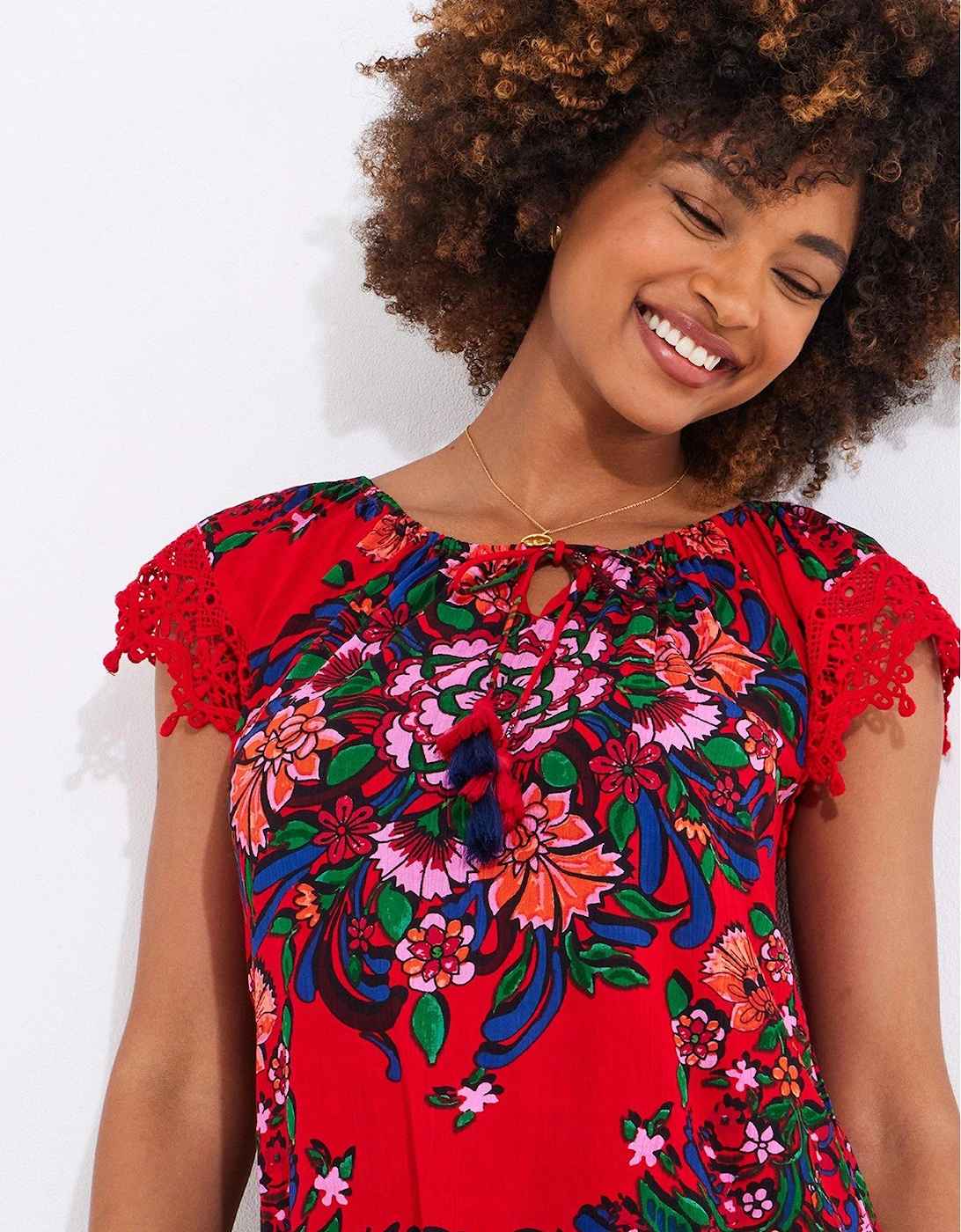 Joyful Floral Boho Top - Red