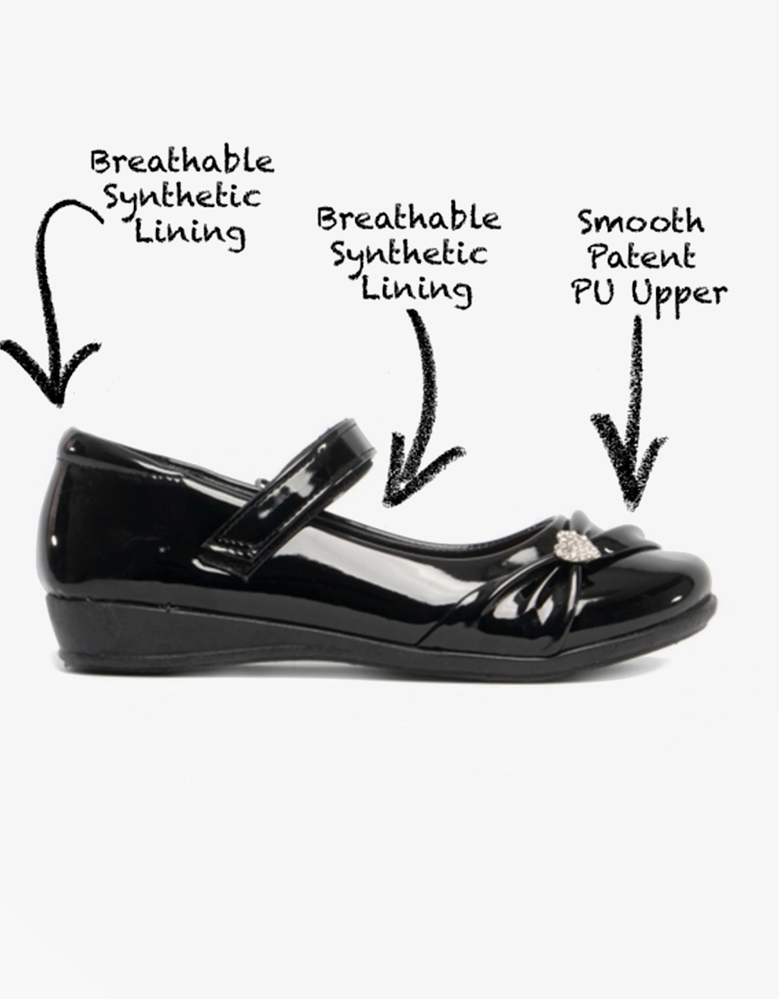 PAIGE II Girls Touch Fastened Diamante Bar Shoes Patent Black, 7 of 6