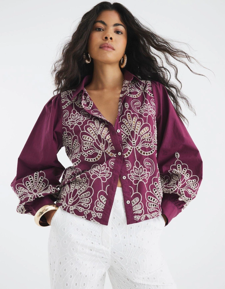 Long Sleeve Cutwork Shirt