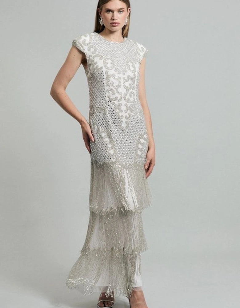Premium Crystal Embellished Fringe Maxi Dress