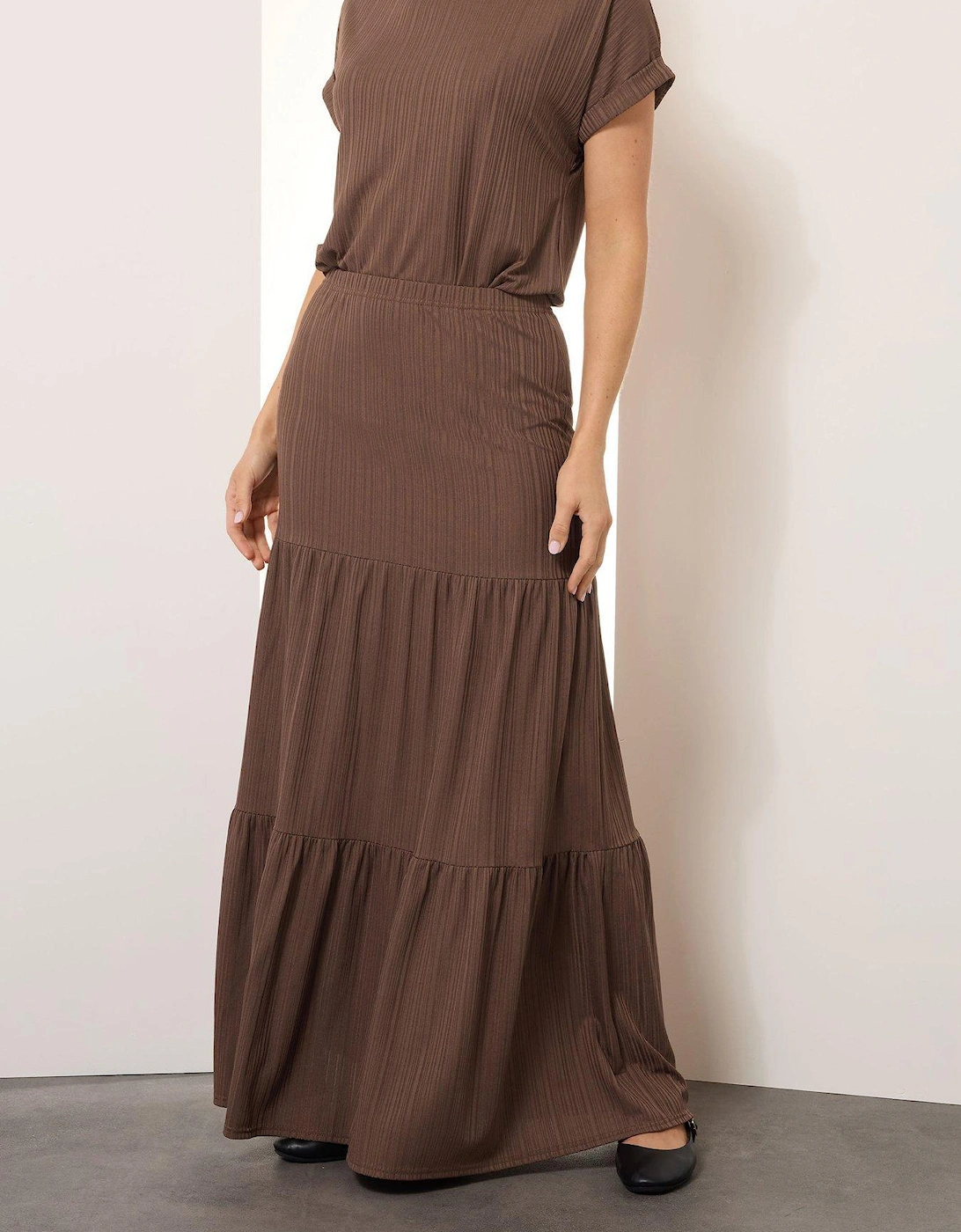 Tall Textured Tiered Maxi Skirt - Brown, 2 of 1