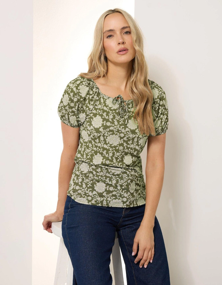 Tall Floral Textured Gypsy Top - Green