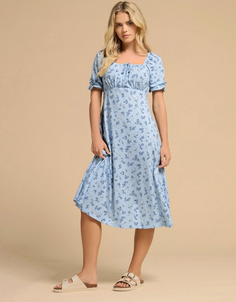 Petite Vintage Ditsy Square Neck Midi Dress - Blue
