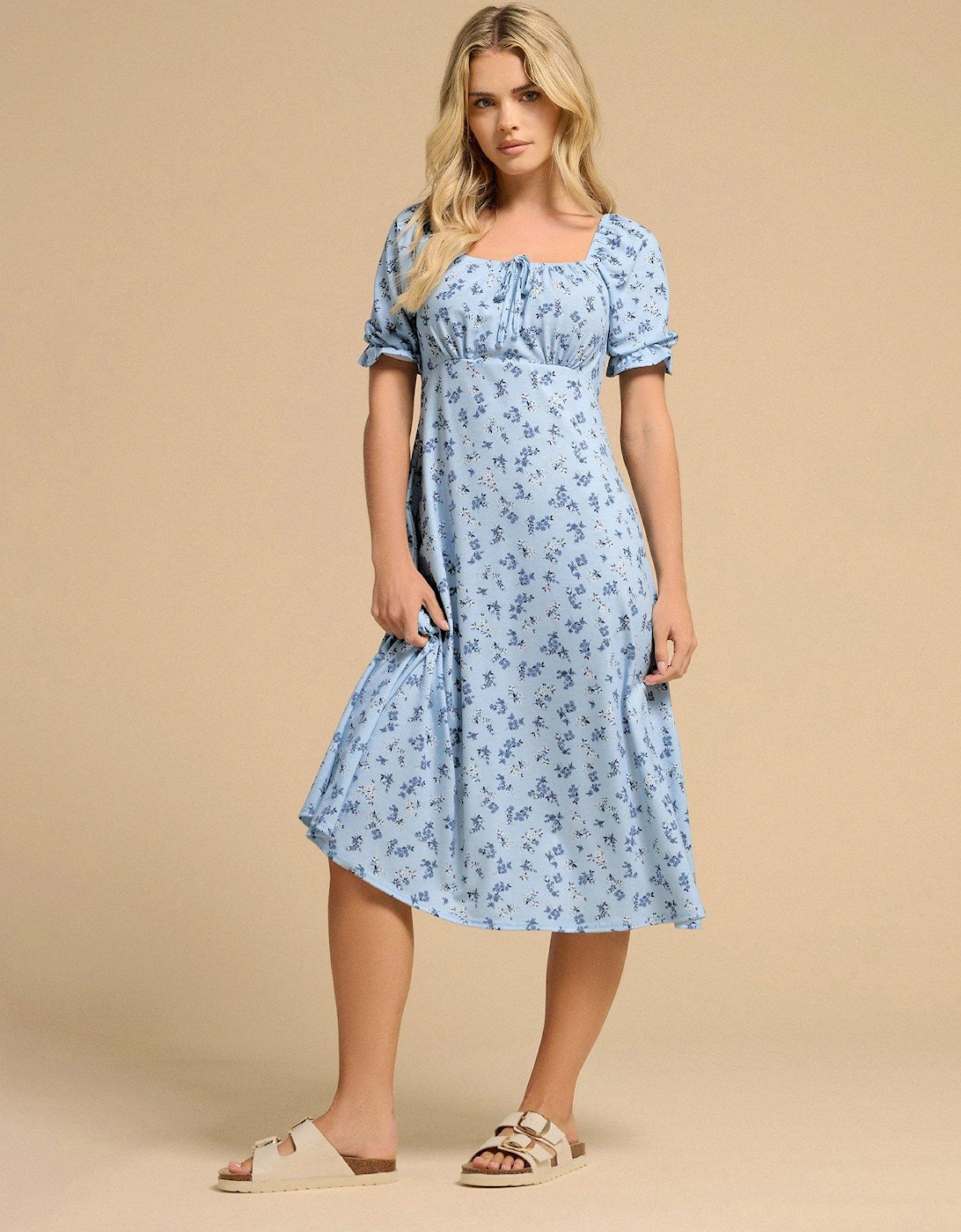 Petite Vintage Ditsy Square Neck Midi Dress - Blue, 2 of 1