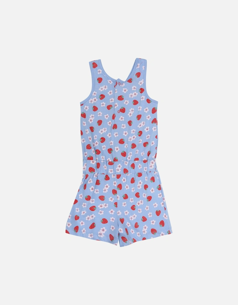Girls Strawberry Print Playsuit - Blue