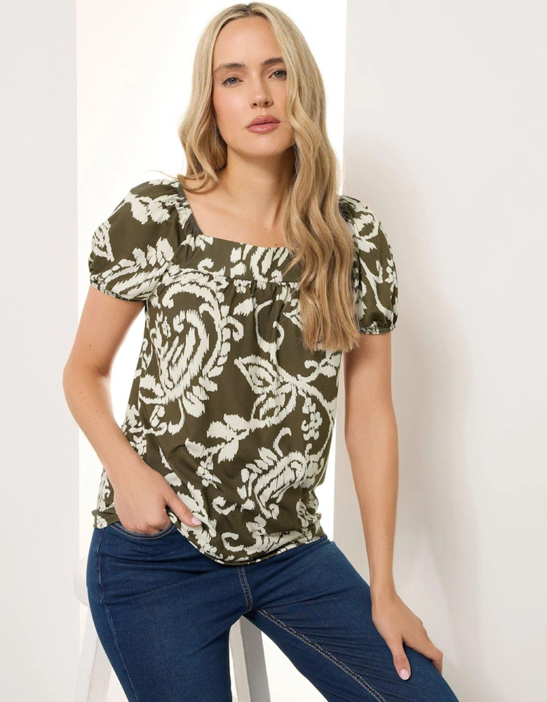 Paisley Square Neck Top - Brown