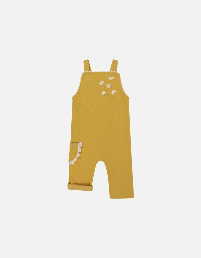 Girls Floral Applique Dungarees - Yellow