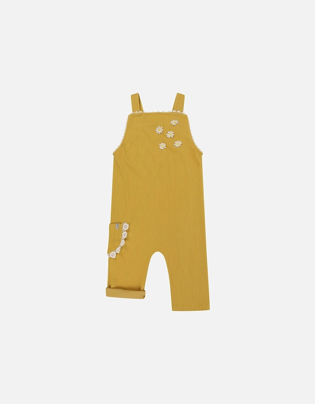 Girls Floral Applique Dungarees - Yellow, 2 of 1