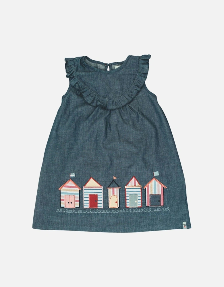 Girls Beach Hut Applique Dress - Grey
