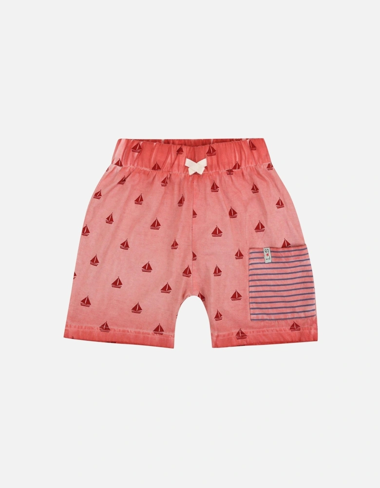 Boys Boat Print Shorts - Red