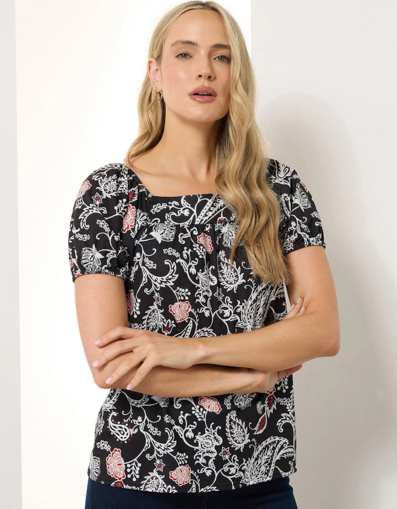 Paisley Square Neck Top - Black