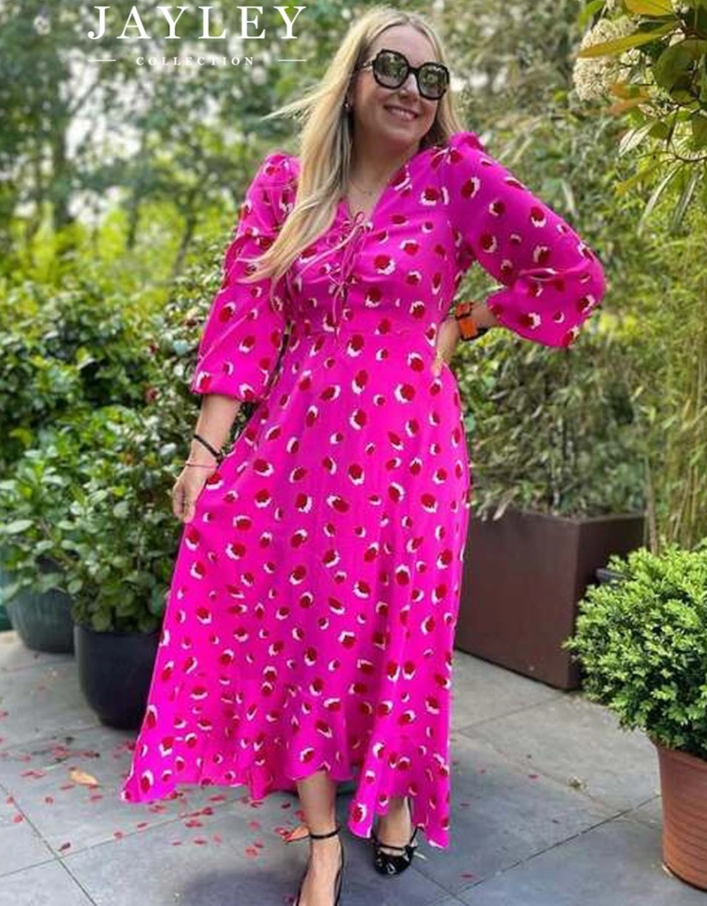 Pink Silk Blend Sorrento Animal Print Maxi Dress