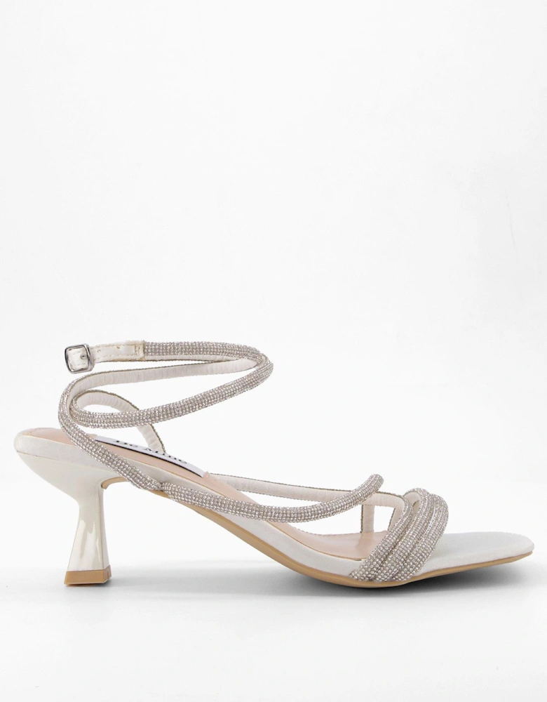 Easha Embellished Strappy Satin Heels - Ivory
