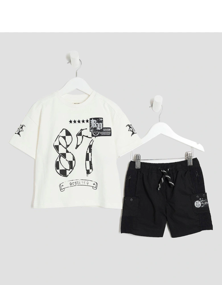Mini Boys Cargo Shorts And T-shirt Set - Black