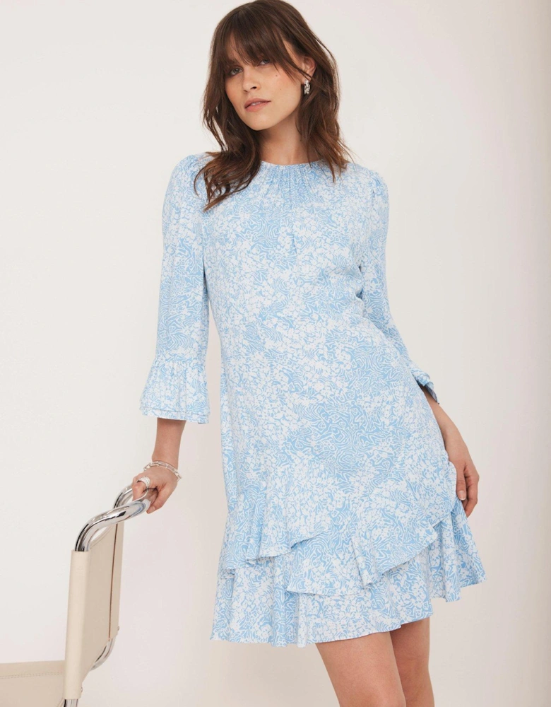 Floral Print Mini Dress - Blue