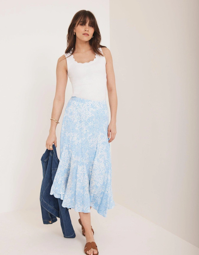 Floral Print Skirt - Blue