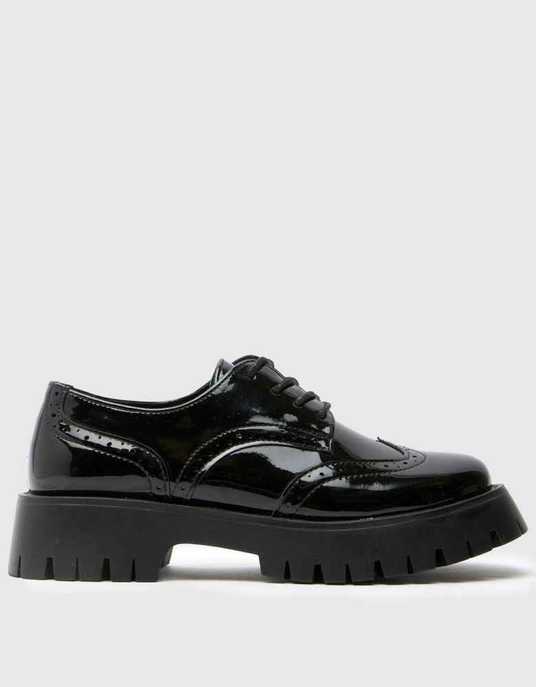Wide Fit Laina Chunky Patent Brogue - Black