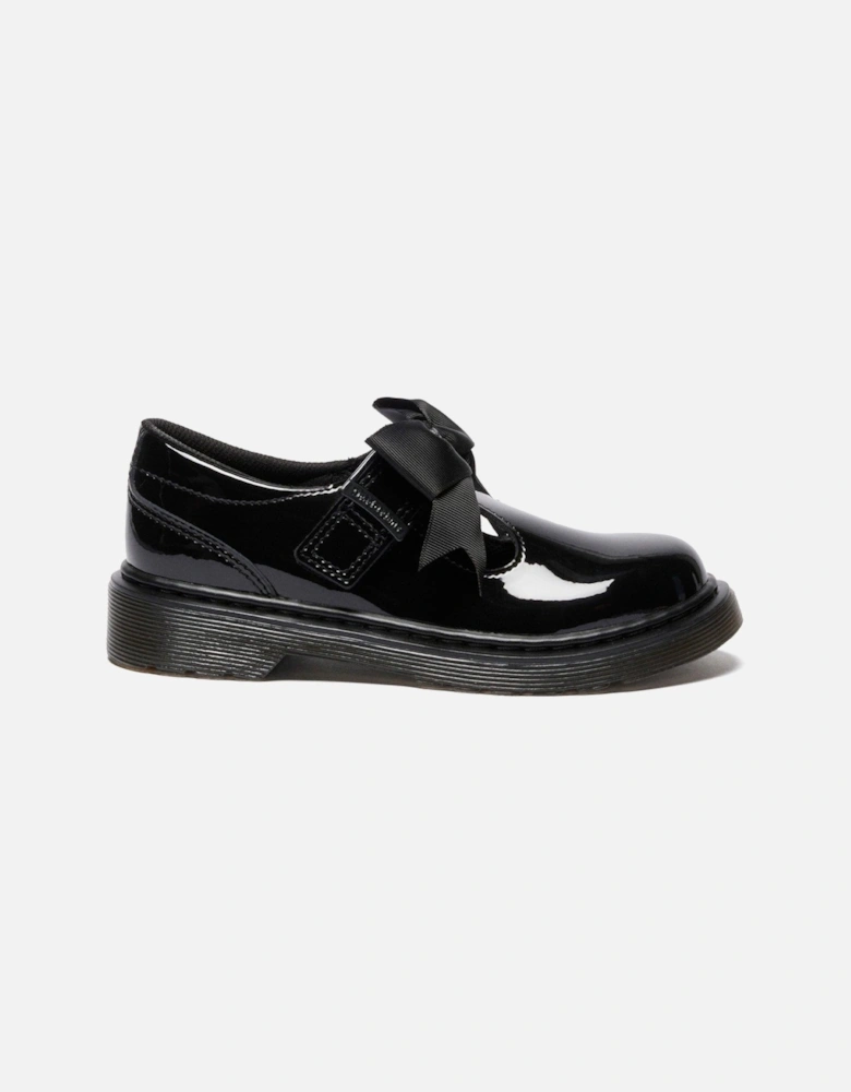 Junior Polley II Bow J T Bar Patent Shoe  - Black