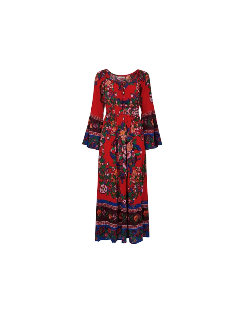 Elsa Boho Printed Maxi Dress - Red