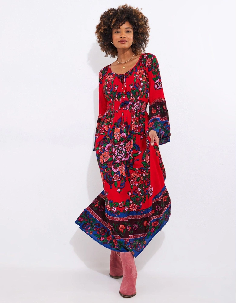 Elsa Boho Printed Maxi Dress - Red