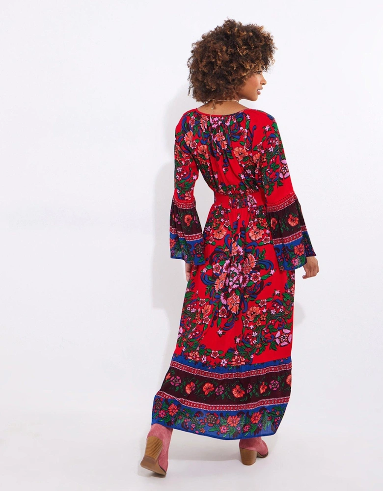 Elsa Boho Printed Maxi Dress - Red